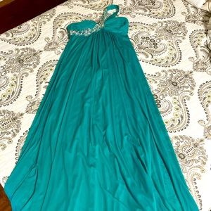 Gorgeous beaded floor length teal gown